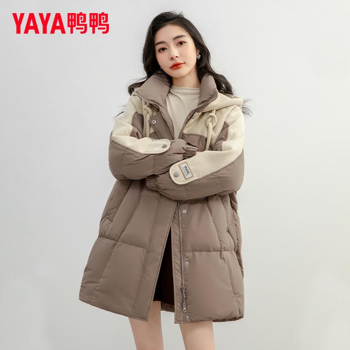 YAYA/鸭鸭爆款羽绒服女冬季2024年新款时尚拼接撞色韩版品牌HS