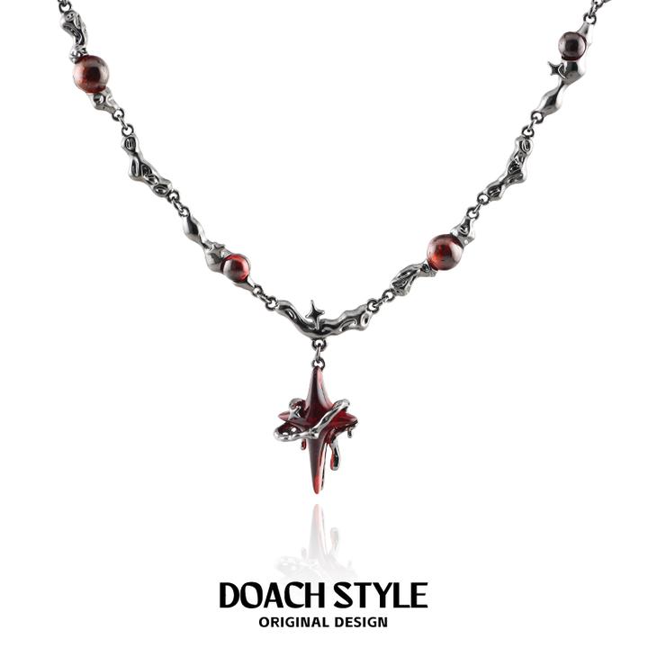 铜合金项链 红色四芒星项链男女小众设计百搭时尚简约个性锁骨链