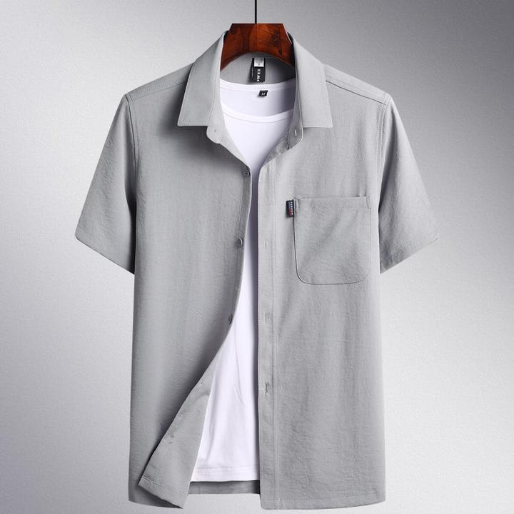 中年衬衣男士夏季冰丝薄款爸爸装商务休闲爷爷中老年人短袖衬衫男