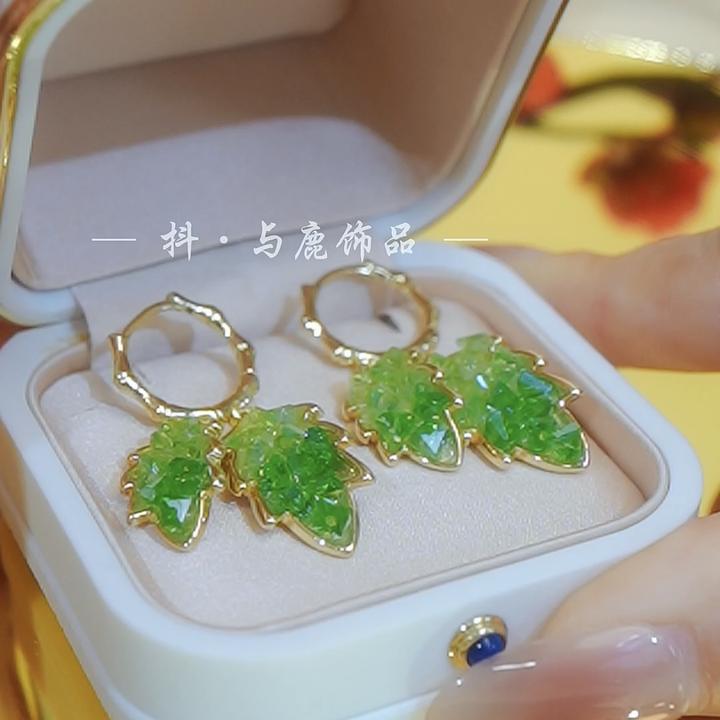 铜合金合成锆石耳饰 【金枝玉叶】新款轻奢气质款叶子竹节耳扣