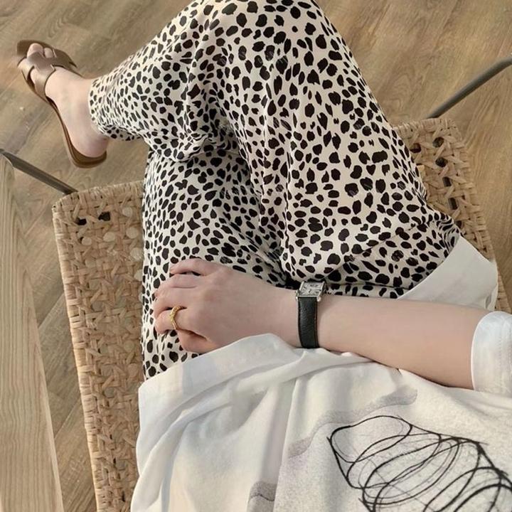 遛弯裤子!春秋新款韩版豹纹长裤家居睡裤女夏天宽松休闲可爱短裤
