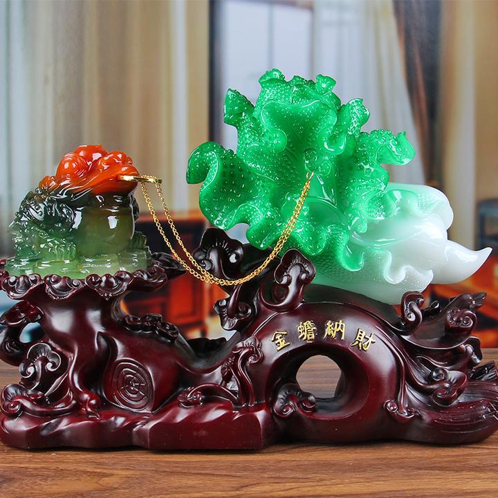 招财金蟾摆件大号玉白菜工艺礼品摆饰收银柜台办公室桌装饰店铺开