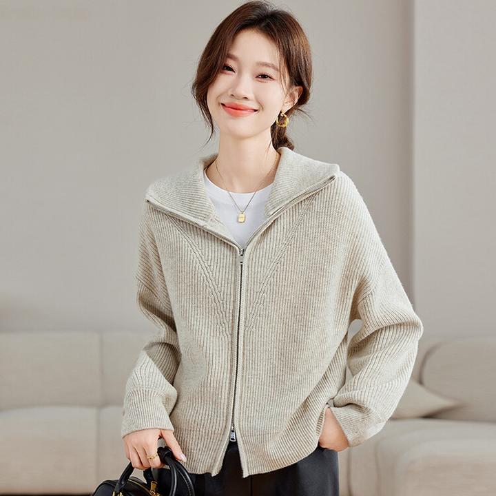 慵懒风双拉链针织外套女春秋2024新款高级感休闲宽松短款夹克