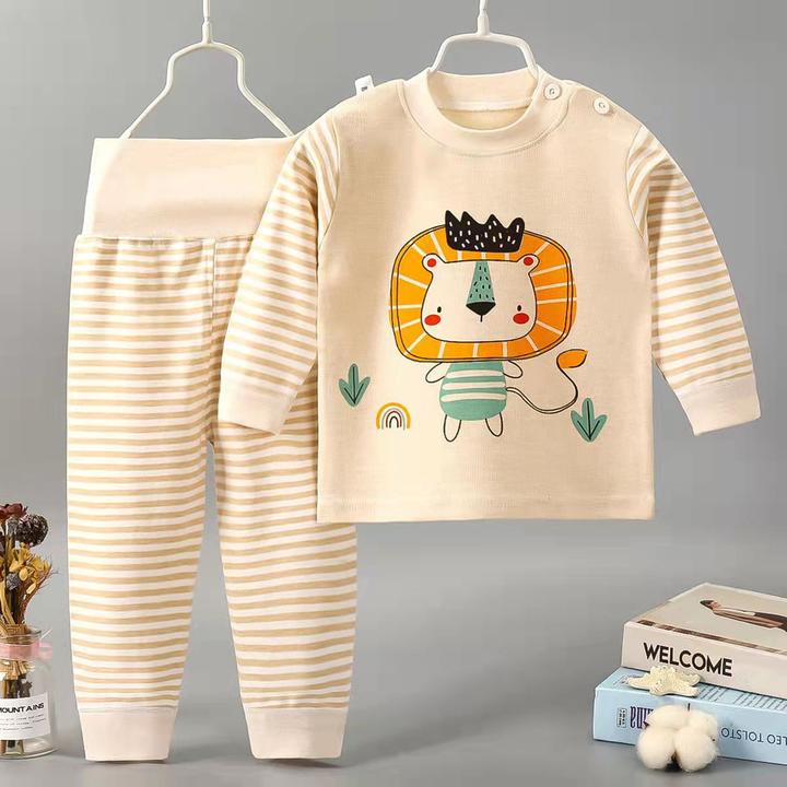 宝宝高腰护肚内衣套装儿童对门彩棉秋衣秋裤男女婴幼儿套头家居服