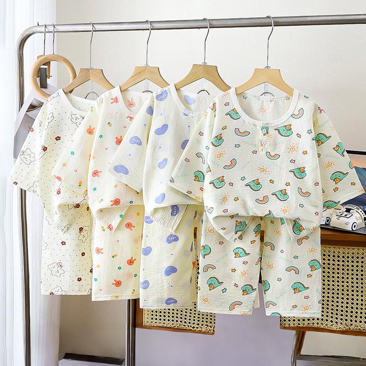 儿童睡衣春夏男女童云朵棉套头家居服套装薄款婴幼儿七分袖空调服