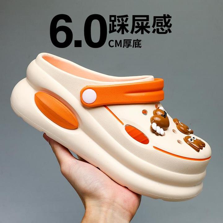 女童洞洞鞋2024夏季新款儿童踩屎感厚底包头拖鞋中大童外穿沙滩鞋