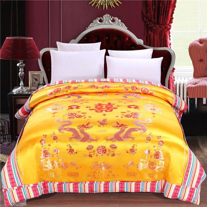 婚庆被套老式喜庆大红色被套包边结婚被面子百子龙凤喜被红绿被罩