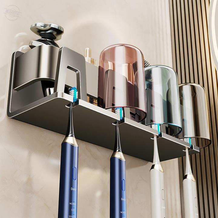 免打孔枪灰刷牙杯挂墙式壁挂式卫生间牙刷壁挂式家庭装置物架家用