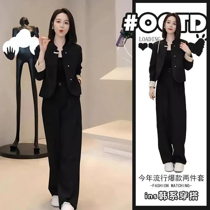 新中式套装女2024秋季新款国风盘扣西装外穿时尚高腰减龄西装裤潮