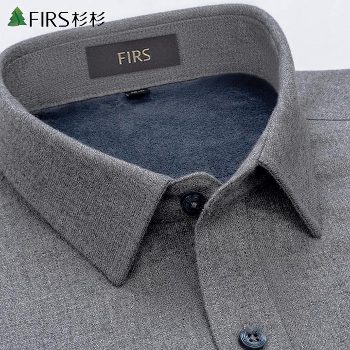 杉杉高档男士加绒衬衫秋冬款全棉磨毛加厚保暖衬衣休闲商务上衣服