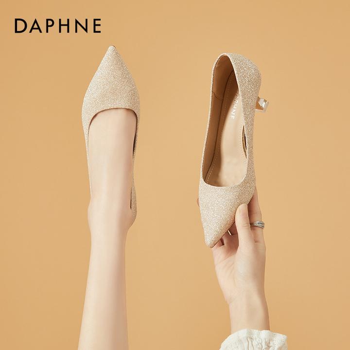 达芙妮高跟鞋女2025新款夏季尖头水晶鞋单鞋春秋百搭细跟婚鞋皮鞋