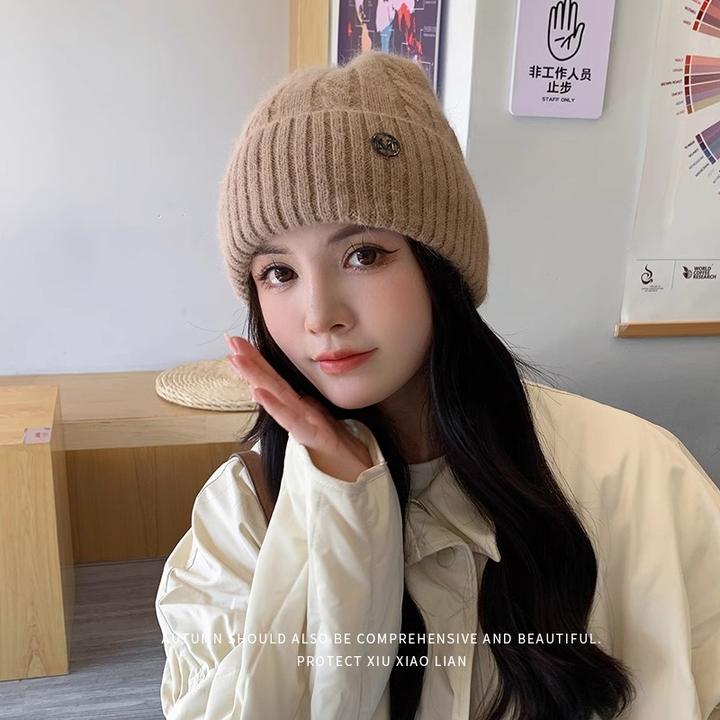 帽子女冬季新款简约百搭针织帽韩版时尚显脸小毛线帽保暖防寒冷帽