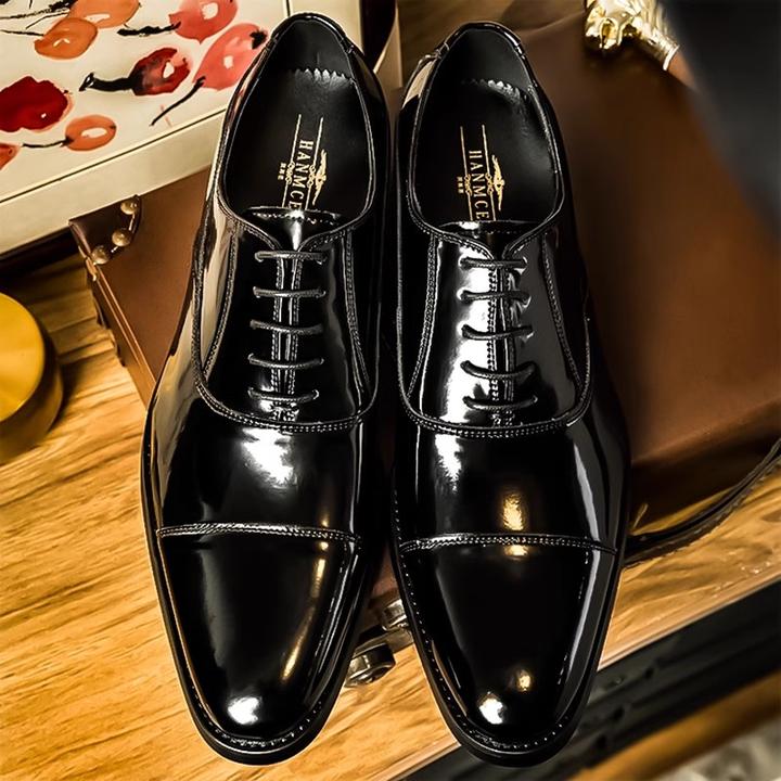 亮面真皮皮鞋男士牛皮正装皮鞋英伦风商务皮鞋三接头牛津鞋结婚鞋