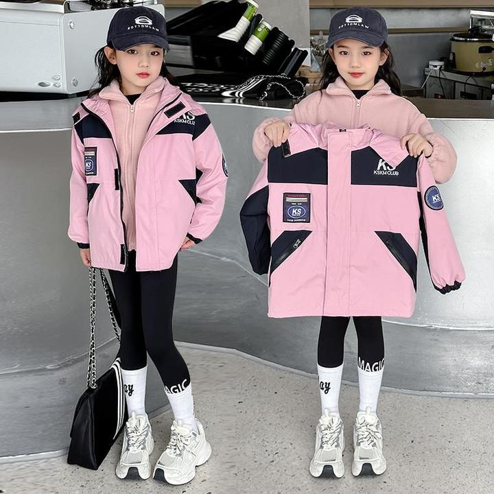 洋气冲锋衣外套内胆两件套2024冬季新款套装时髦百搭女孩秋冬