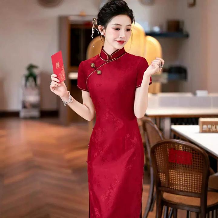 C251高端交织桑蚕丝喜婆婆旗袍2025新款夏季中式喜妈妈婚宴装减龄