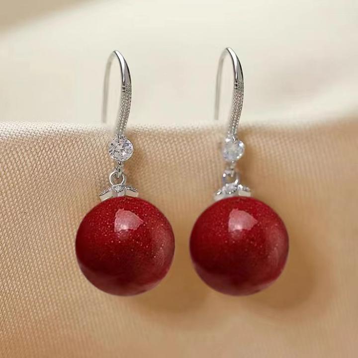 含辰砂工艺品气质上档次纯银辰砂2025年新款爆款高级百搭耳饰