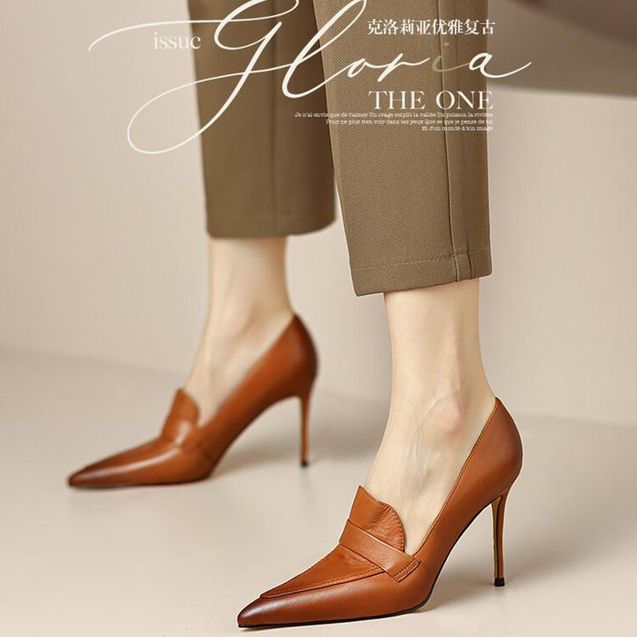增高尖头秋冬季薄款细跟高跟鞋高跟鞋法式浅口拼色单鞋