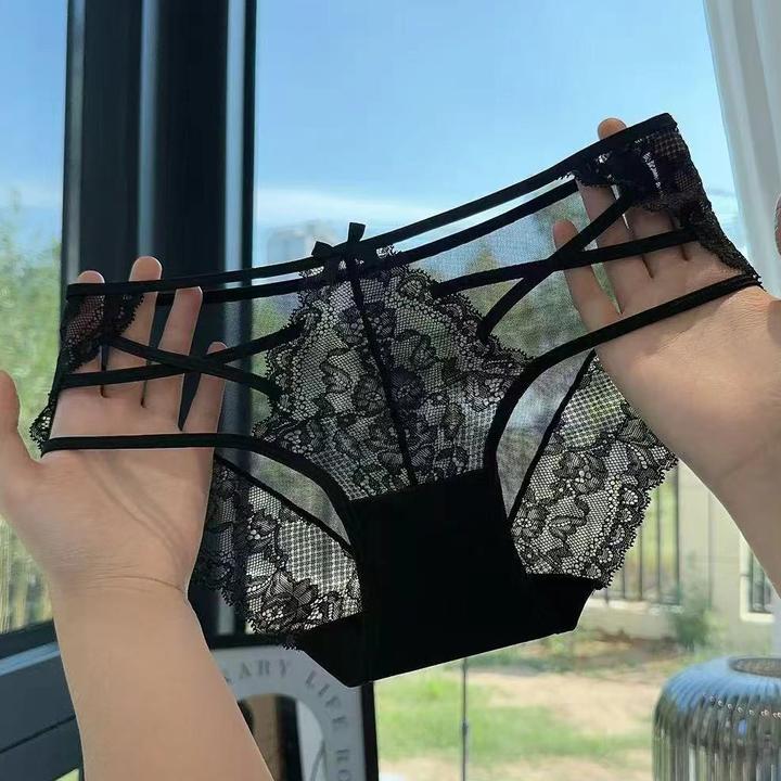 Mimi Angel无痕女士内裤法式舒适蕾丝性感黑色三角裤镂空少女内裤