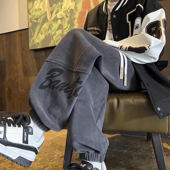 男秋冬款裤子初中高中学生加绒加厚大童男装摇粒绒休闲运动卫裤潮