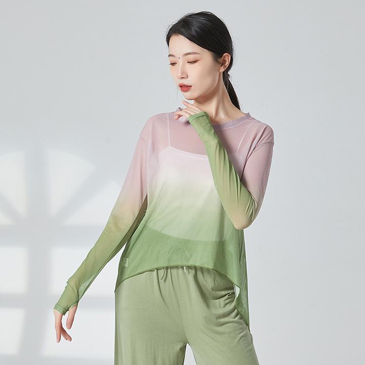 古典舞蹈服飘逸身韵渐变纱衣中国舞现代舞练功服夏季上衣女薄款