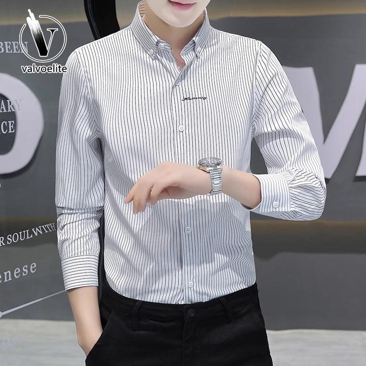 VALVOELITE长袖衬衫男士春秋款高级感上衣休闲帅气条纹衬衣服外套