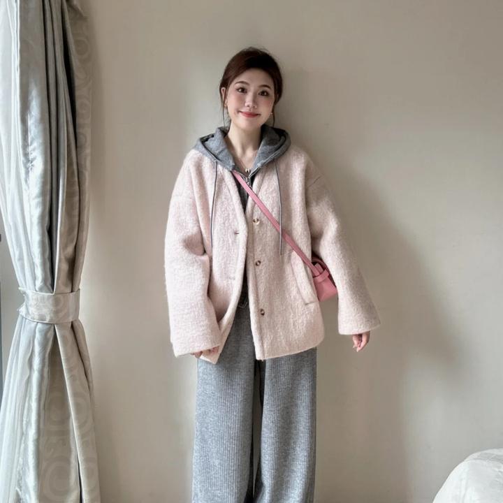 韩系入冬衣服一整套气质高级感呢子大衣连帽卫衣外套阔腿裤三件套