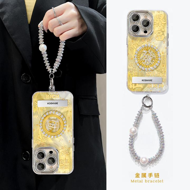 适用苹果17promax华为oppo小米vivo暴富發转盘精孔羽纱支架手机壳