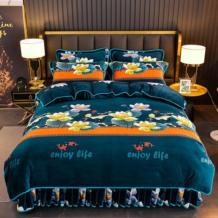 新款加厚牛奶绒四件套加绒床裙款保暖套件床单被套双面加绒床上用