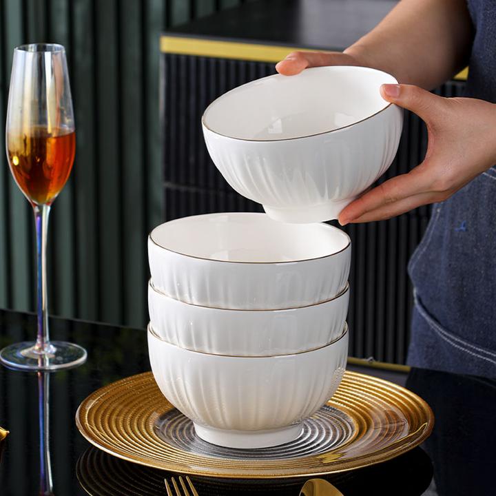 【句途】描金冰川4个6英寸大面碗家用吃饭碗加厚防烫陶瓷餐具