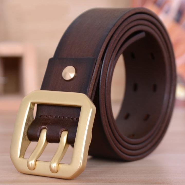 男真皮腰带纯牛皮双针铜扣个性潮款皮带中青年男士头层牛皮裤腰带