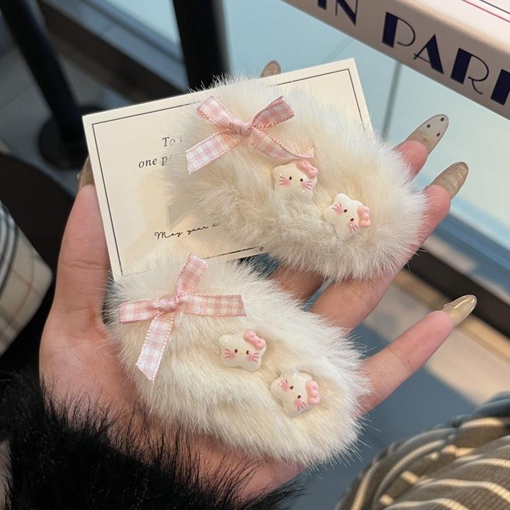 秋冬ins毛绒KT猫发夹毛茸茸星星卡通BB可爱发卡少女甜美发饰刘海