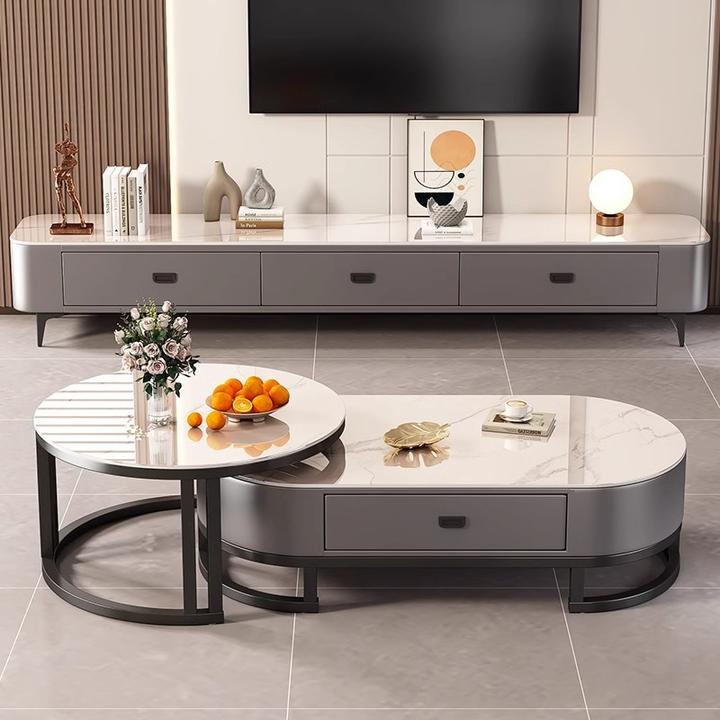 岩板茶几电视柜组合客厅家用轻奢简约茶桌椭圆形网红小户型茶几