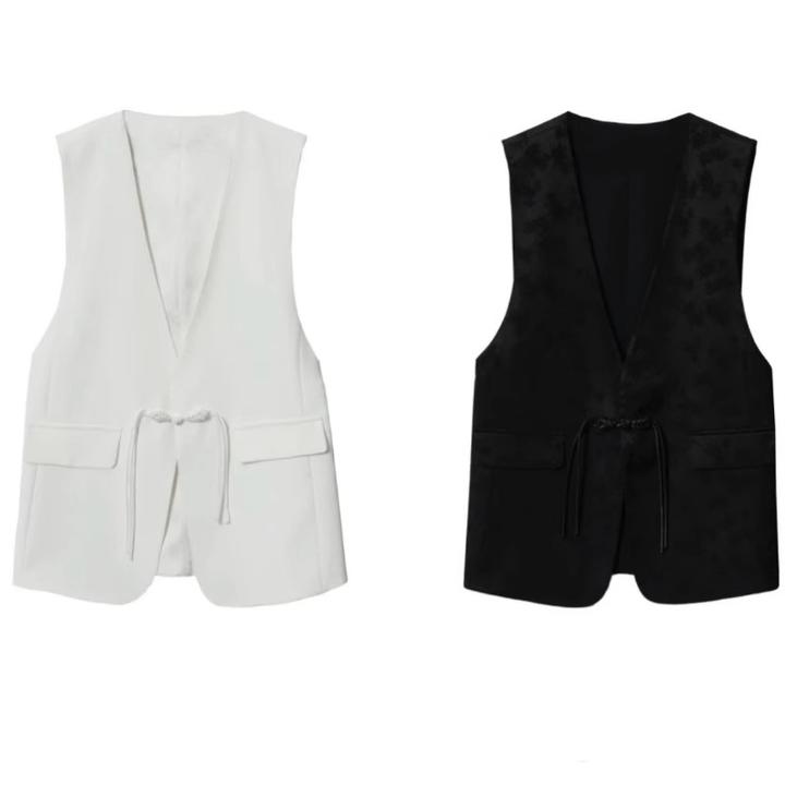 中国风盘扣提花马甲女春秋新款两面穿时尚洋气休闲设计感显瘦马夹