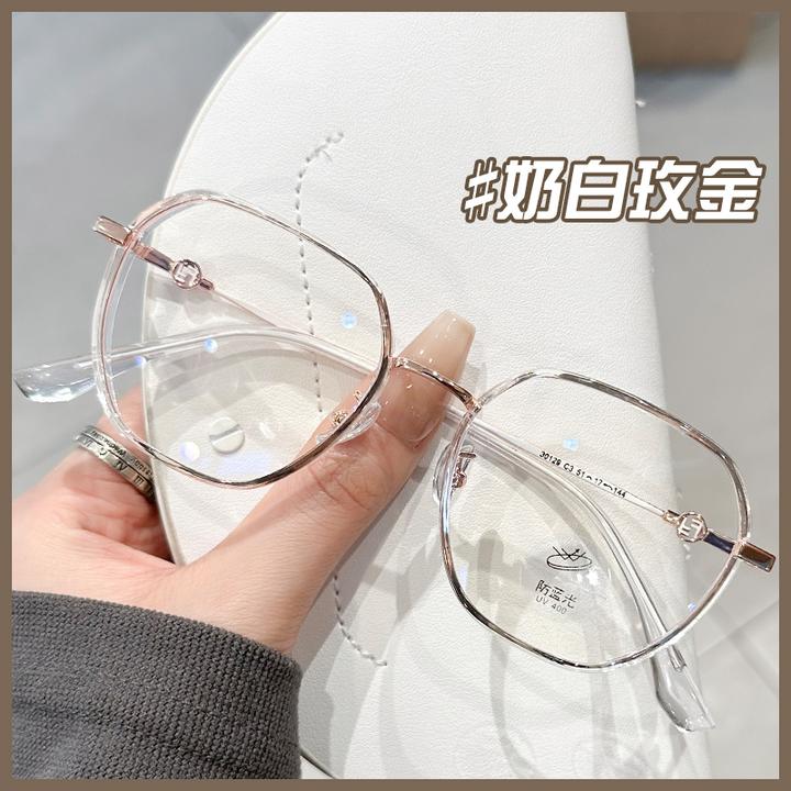 韩版多边形素颜眼镜框女透明大框显脸小超轻透明防蓝光变色近视镜