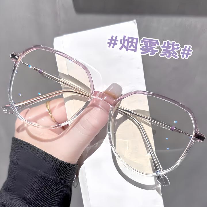 超轻透明大框方圆脸防蓝光眼镜女素颜显脸小平光镜可配变色近视镜
