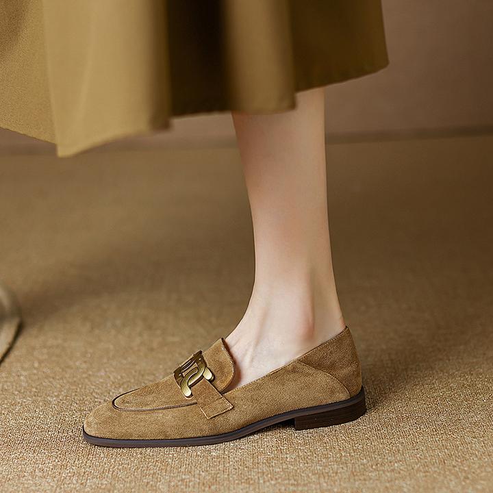 方头乐福鞋女春秋绒面一脚蹬小皮鞋懒人软底百搭平底豆豆鞋春夏