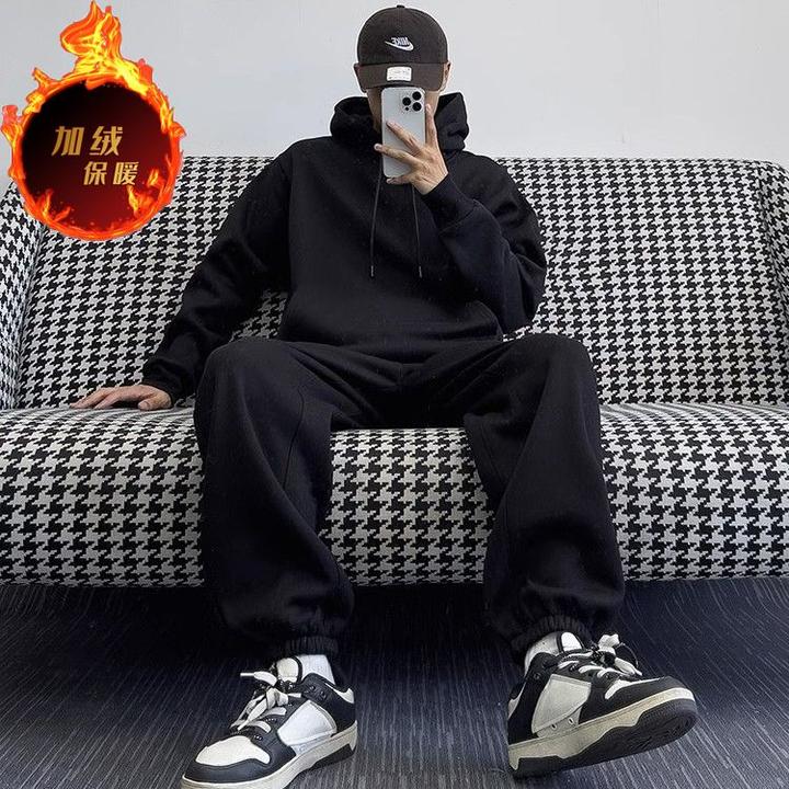 2024春秋连帽卫衣卫裤两件套男女同款潮牌宽松加绒加厚运动套装男