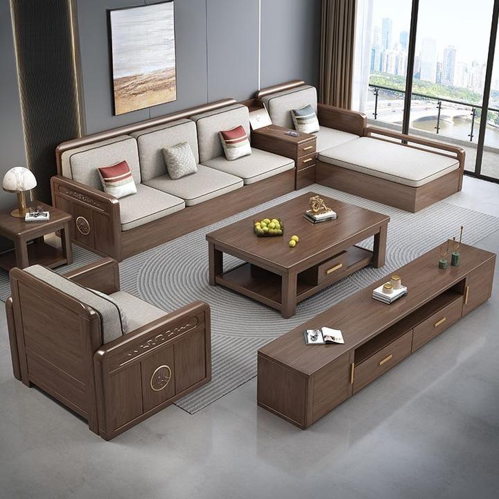 2024新款胡桃木全实木沙发组合新中式小户型客厅储物木质家具全套