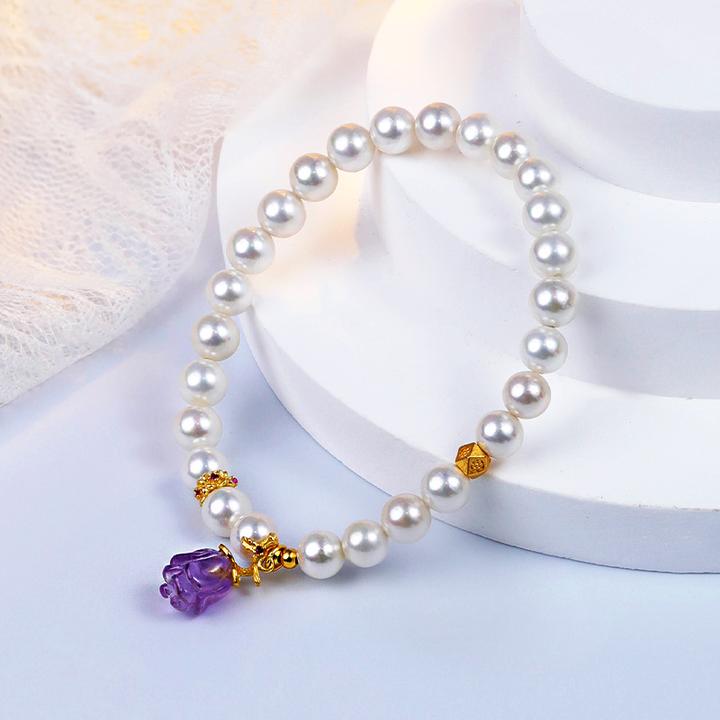 925银仿珍珠手链 S925手链紫水晶秋冬新款手环网红时尚手串送女友