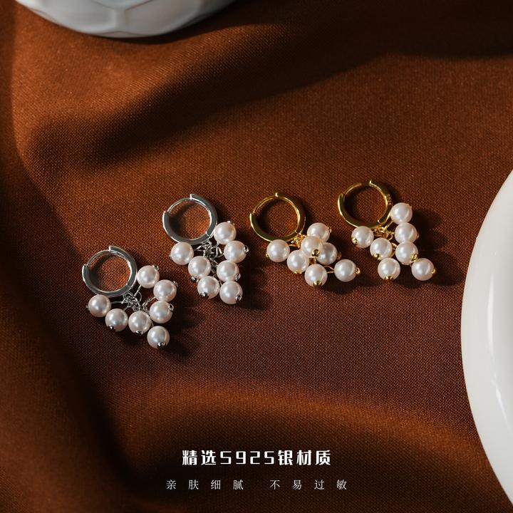 丽沁 925银耳饰 灵动小葡萄耳扣女气质甜美小众耳环ins风轻奢耳饰