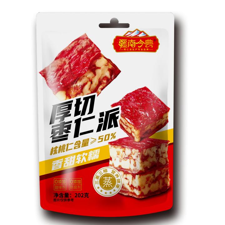 厚切加厚原味枣仁派202克健康营养枣夹核桃开袋即食袋装