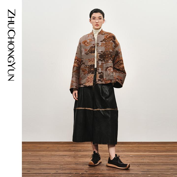 ZHUCHONGYUN书简秋华原创花稿提花立领外套C1EG32378
