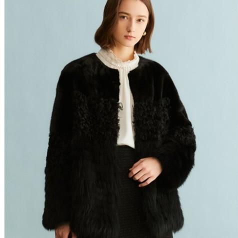 YINER/音儿YINER音儿女装冬款黑色气质拼接水貂皮草8C63509256