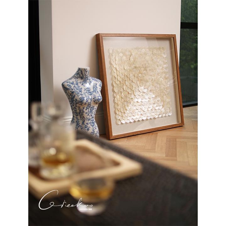 契阔家居 Venus“珠华”米金手工贝壳立体画客厅餐厅原木风挂画