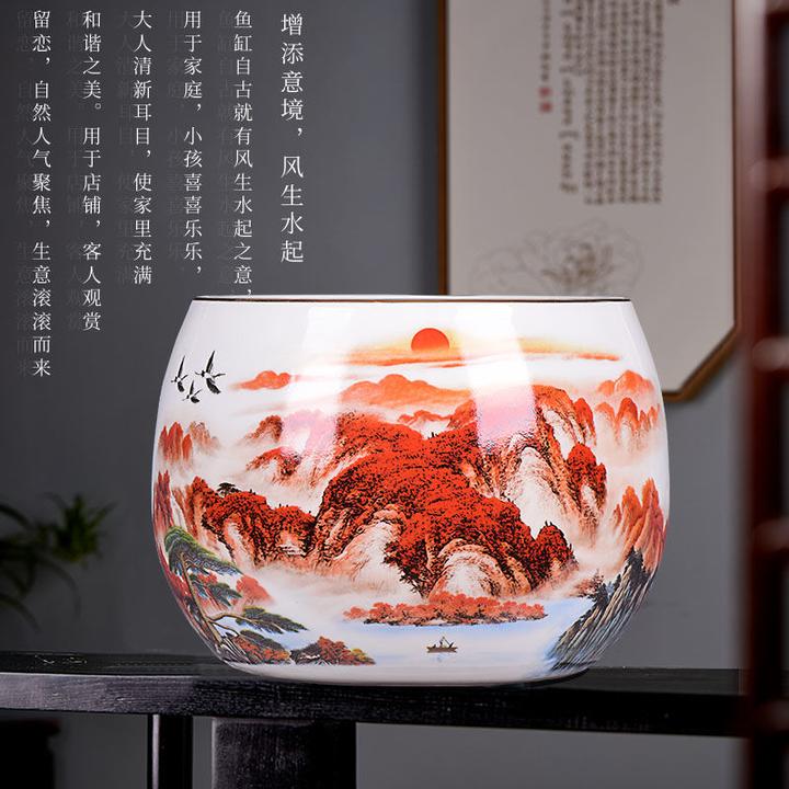 景德镇陶瓷聚宝盆鸿运当头玄关乔迁摆件新中式装饰品手工大号客厅