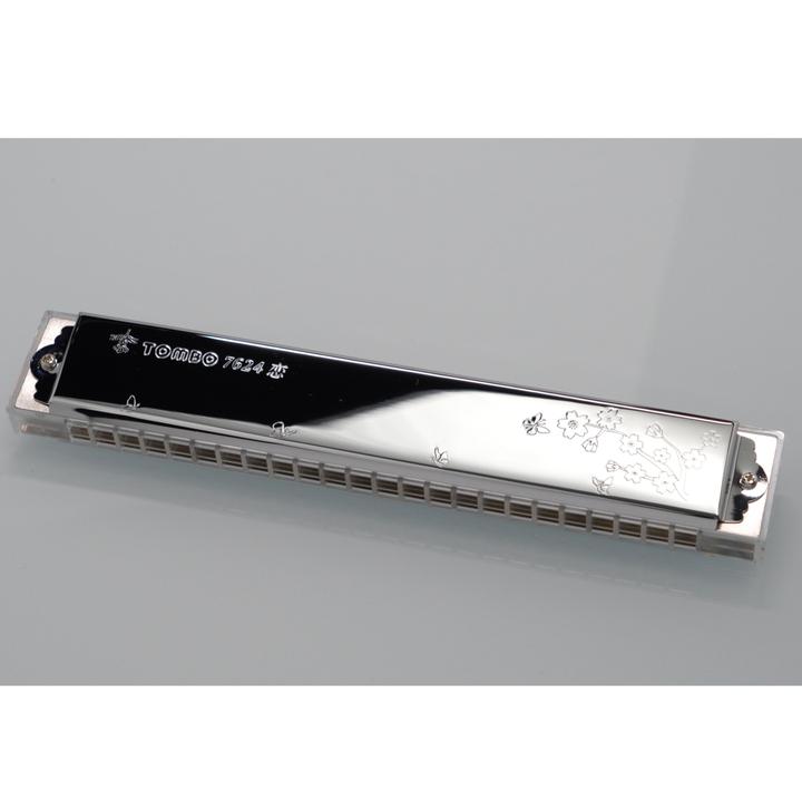 TOMBO/通宝新款24孔7624复音口琴电镀透明琴格高级波动音