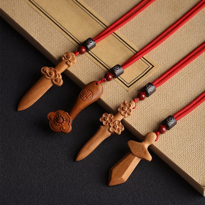 非金属木质吊坠 【直播间专属】纯手工桃木项链桃木剑小肥刀如意