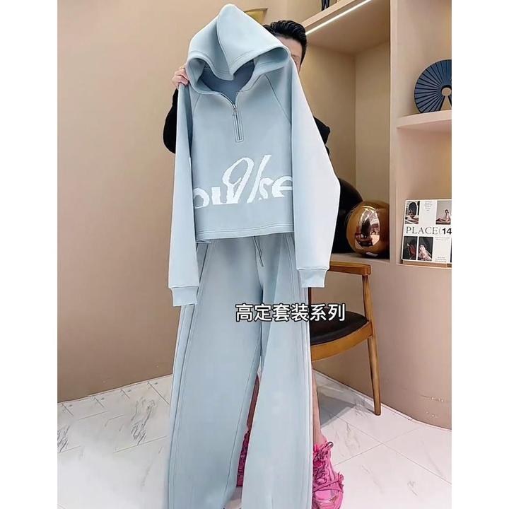 欧货运动套装女2025年新款秋冬韩版宽松设计感字母连帽卫衣两件套