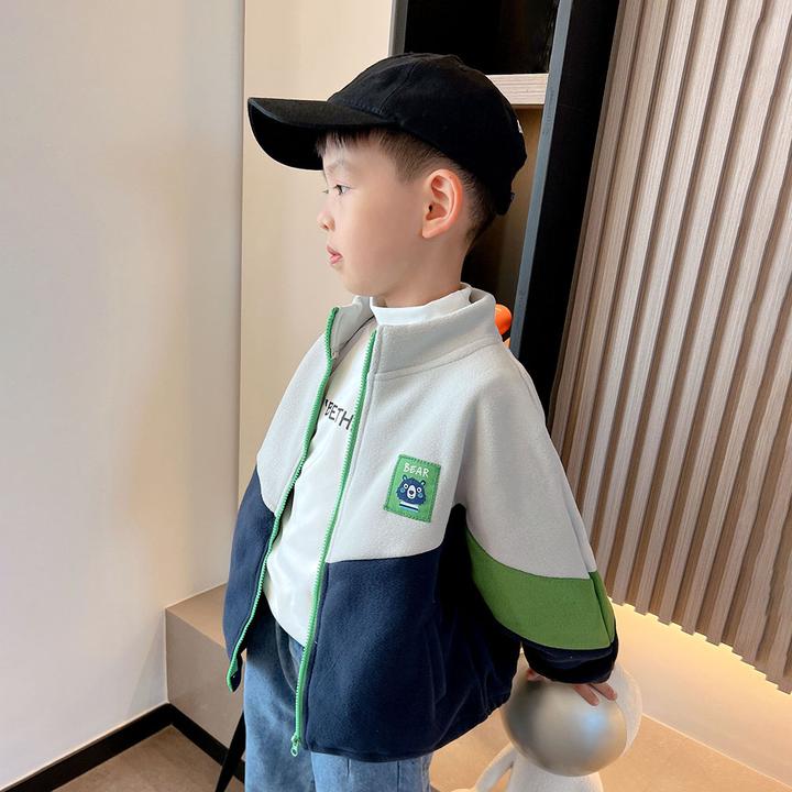 儿童春季外套男童摇粒绒外套新款宝宝立领开衫帅气男孩上衣秋冬