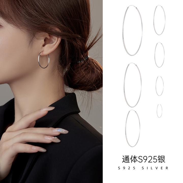 925银耳饰 大耳圈光面纯银耳环女新款潮韩气质网红夸张耳饰送闺蜜